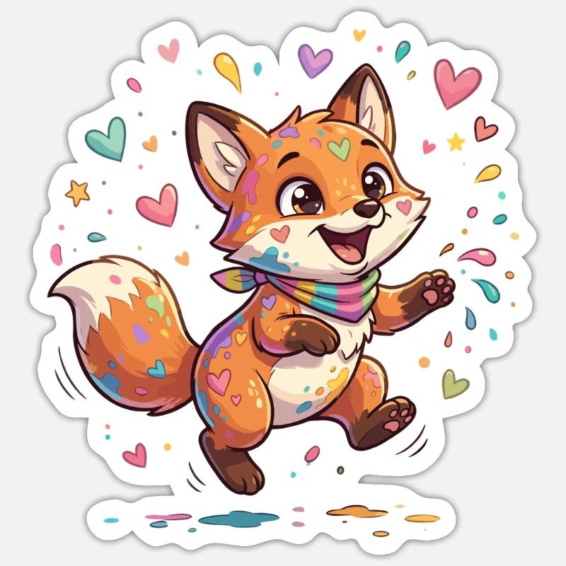 Liebenswerter Regenbogenfuchs - Sticker Größe S (10 x 10 cm) - Mattweiß