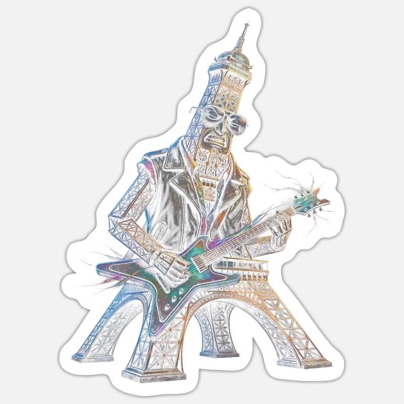 Eiffelturm spielt E-Gitarre - Sticker Größe S (10 x 10 cm) - Mattweiß