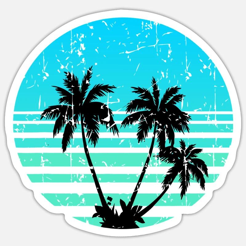 Tropical Palm Sunset Retro Circle - Sticker size S (10 x 10 cm) - white matte