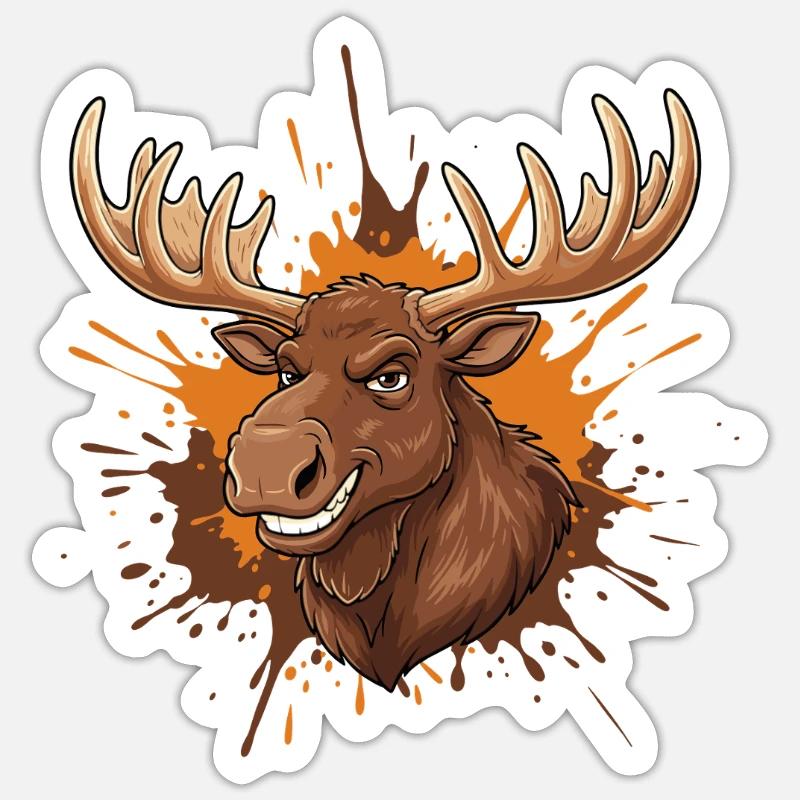 Elchkopf mit Orangenspritzer - Sticker Größe S (10 x 10 cm) - Mattweiß