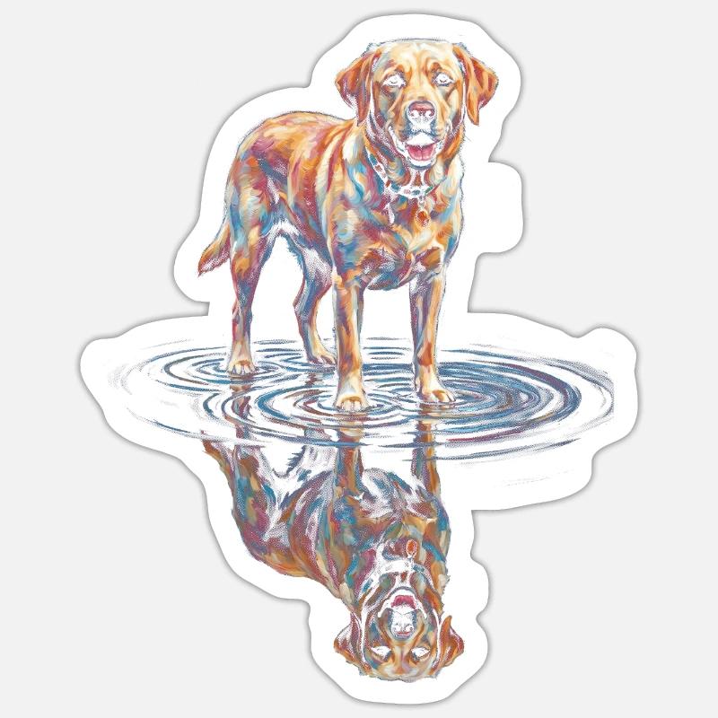 Labrador Retriever mit Wasserreflexion - Sticker Größe S (10 x 10 cm) - Mattweiß