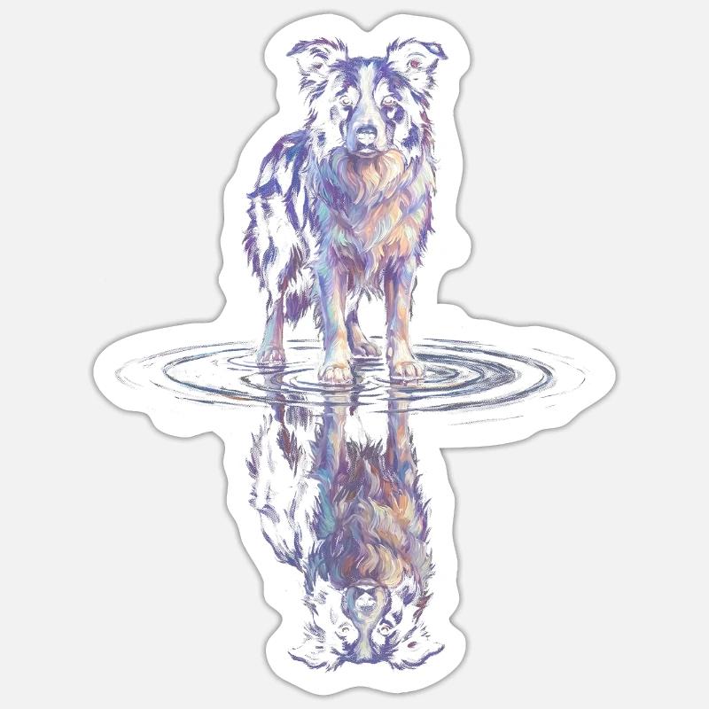 Border Collie Wasserreflexion - Sticker Größe S (10 x 10 cm) - Mattweiß