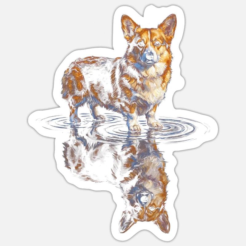 Wasserreflex Corgi - Sticker Größe S (10 x 10 cm) - Mattweiß