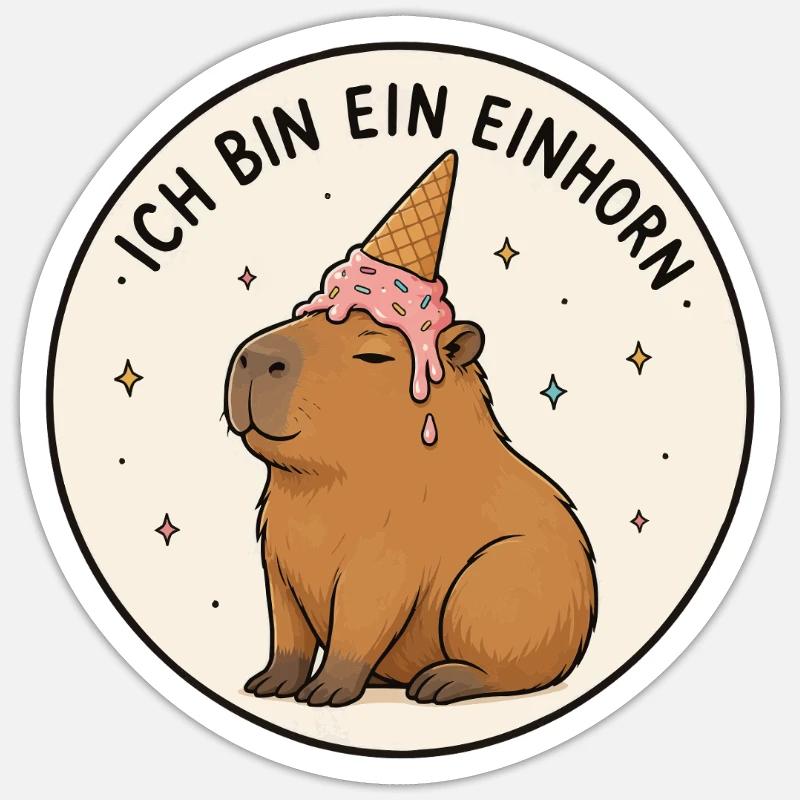 Capybara Einhorn - Sticker Größe S (10 x 10 cm) - Mattweiß
