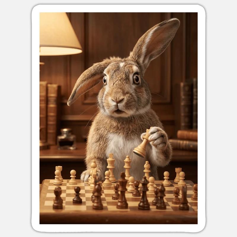 Rabbit playing chess - Sticker size S (10 x 10 cm) - white matte