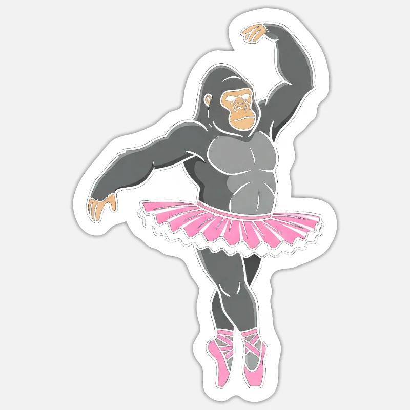 Gorilla in pink tutu dancing - Sticker size S (10 x 10 cm) - white matte
