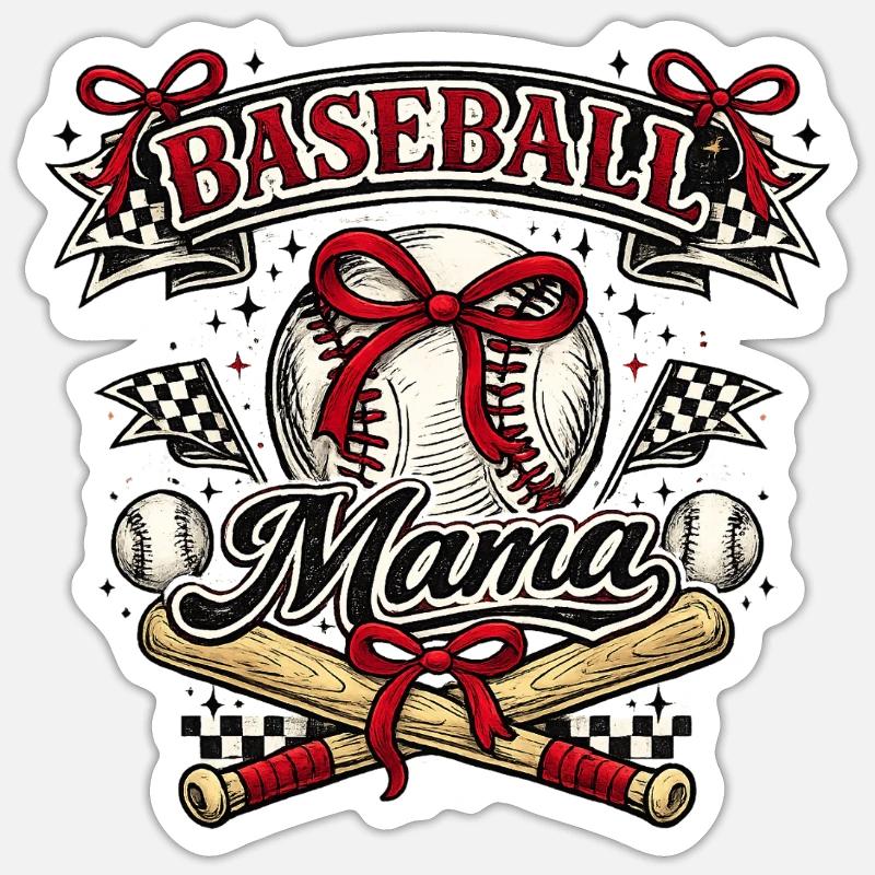 Baseball-Mama: Retro Mama Baseball-Geschenk - Sticker Größe S (10 x 10 cm) - Mattweiß