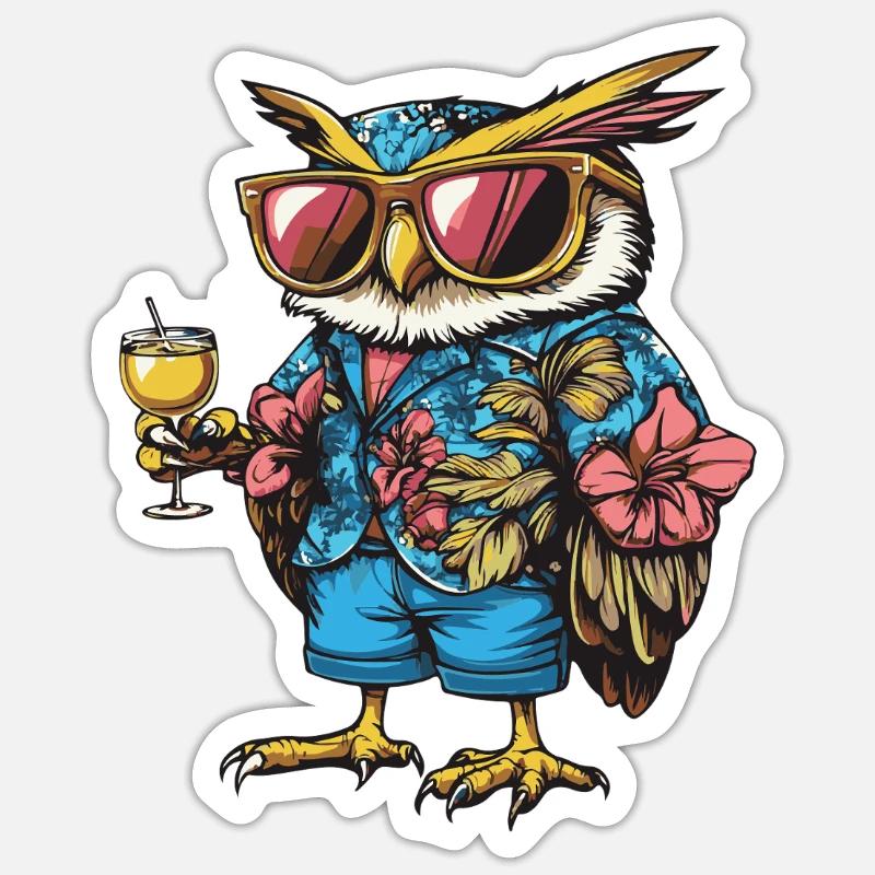 Eule Comic Sommer - Sticker Größe S (10 x 10 cm) - Mattweiß