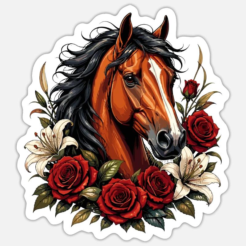 Horse face with rose frame - Sticker size S (10 x 10 cm) - white matte