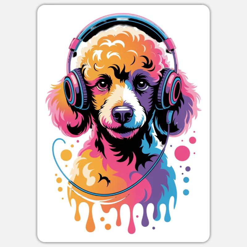 Caniche avec un casque - Sticker taille S (10 x 10 cm) - blanc mat