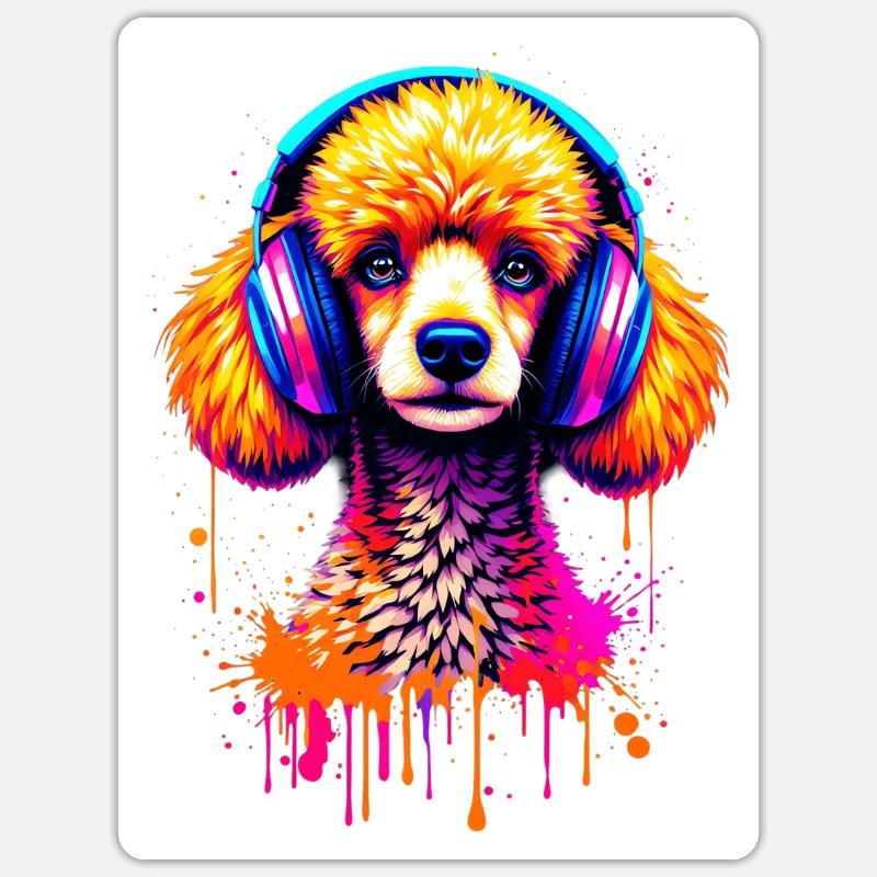 Caniche avec un casque - Sticker taille S (10 x 10 cm) - blanc mat