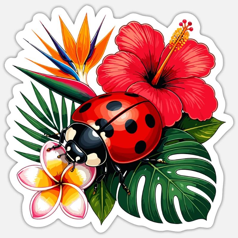 Tropical ladybug in hibiscus - Sticker size S (10 x 10 cm) - white matte