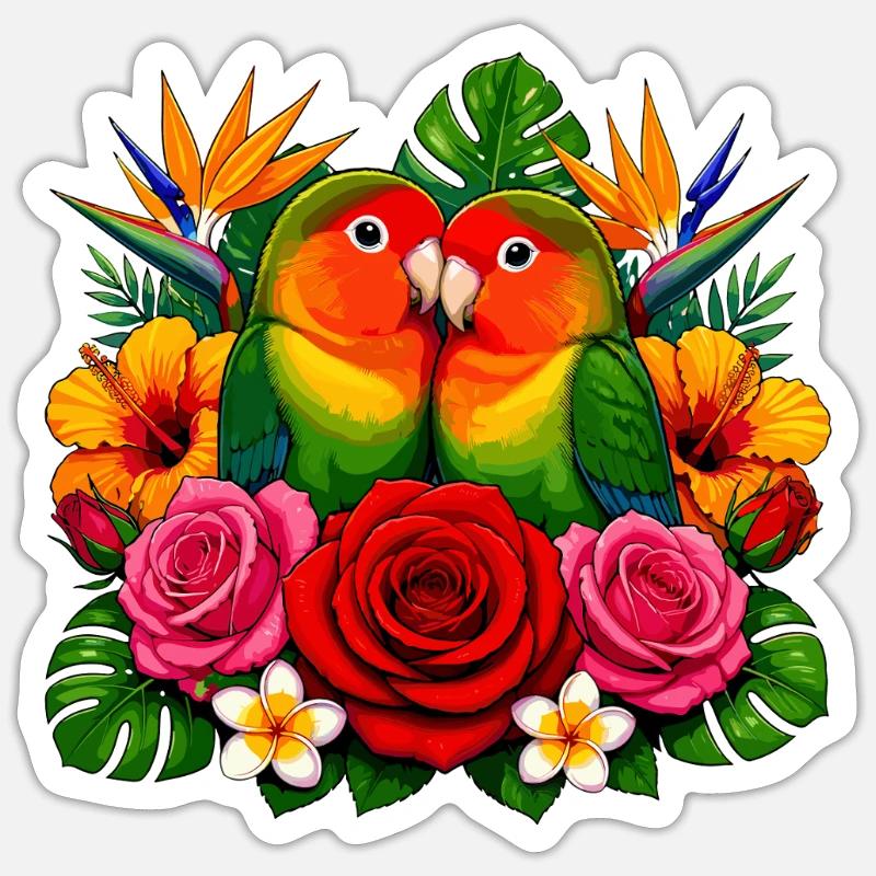 Tourtereaux dans un paradis tropical - Sticker taille S (10 x 10 cm) - blanc mat