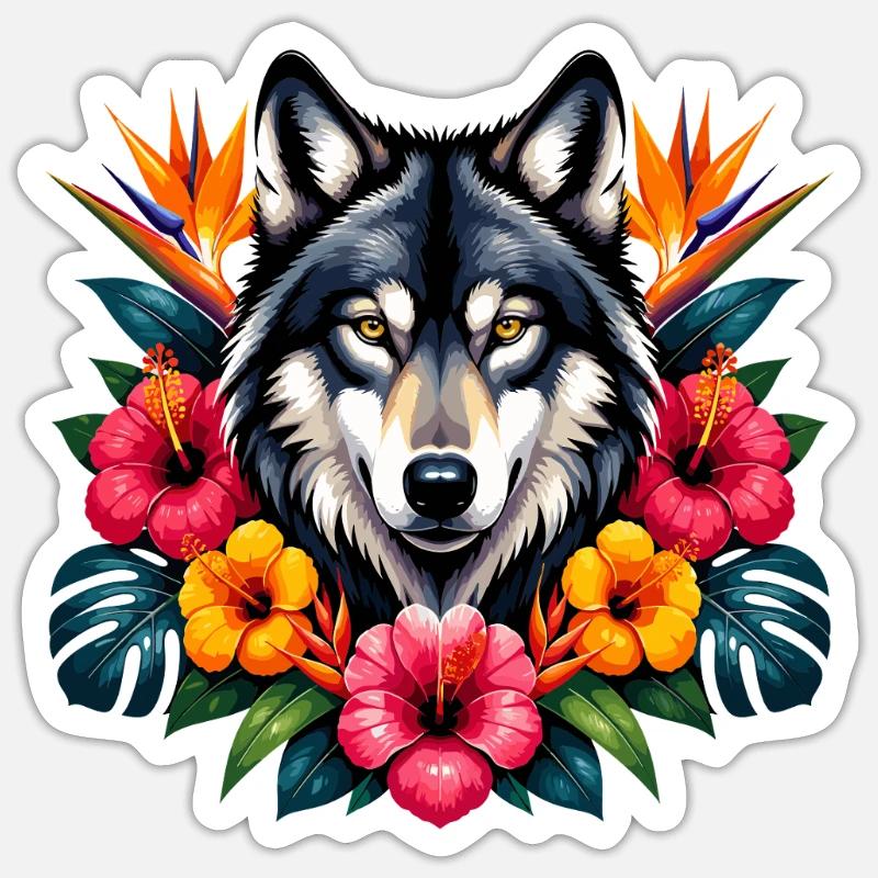 Fleurs tropicales Wolf’s Head - Sticker taille S (10 x 10 cm) - blanc mat