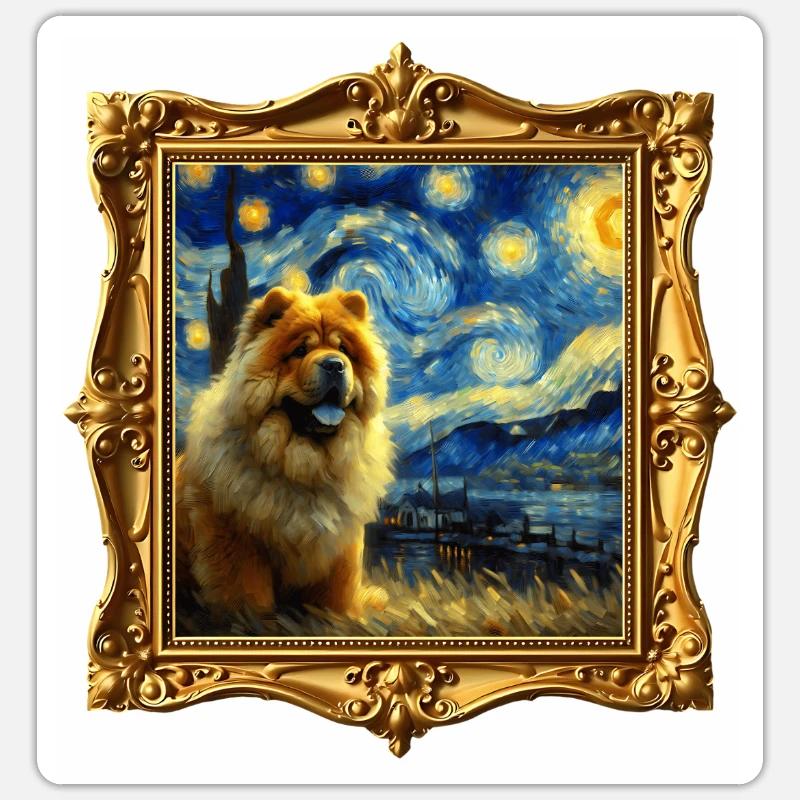 La Nuit étoilée de Chowchow - Sticker taille S (10 x 10 cm) - blanc mat