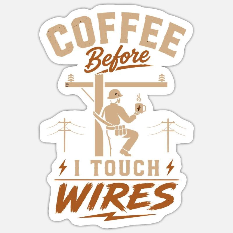 Coffee Before I Touch Cables - Sticker size S (10 x 10 cm) - white matte