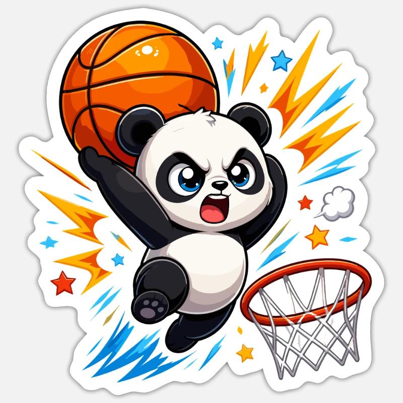 Puissant Panda Slam Dunk - Sticker taille S (10 x 10 cm) - blanc mat