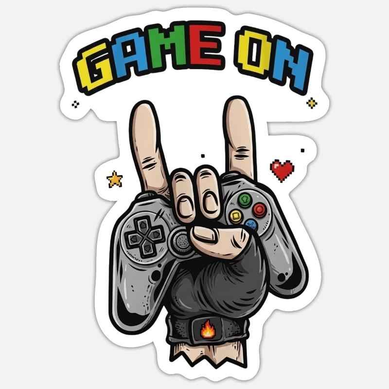 Game On Handzeichen Illustration - Sticker Größe S (10 x 10 cm) - Mattweiß