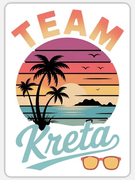 Team Kreta Strand Retro Sunset - Sticker Größe S (10 x 10 cm) - Mattweiß