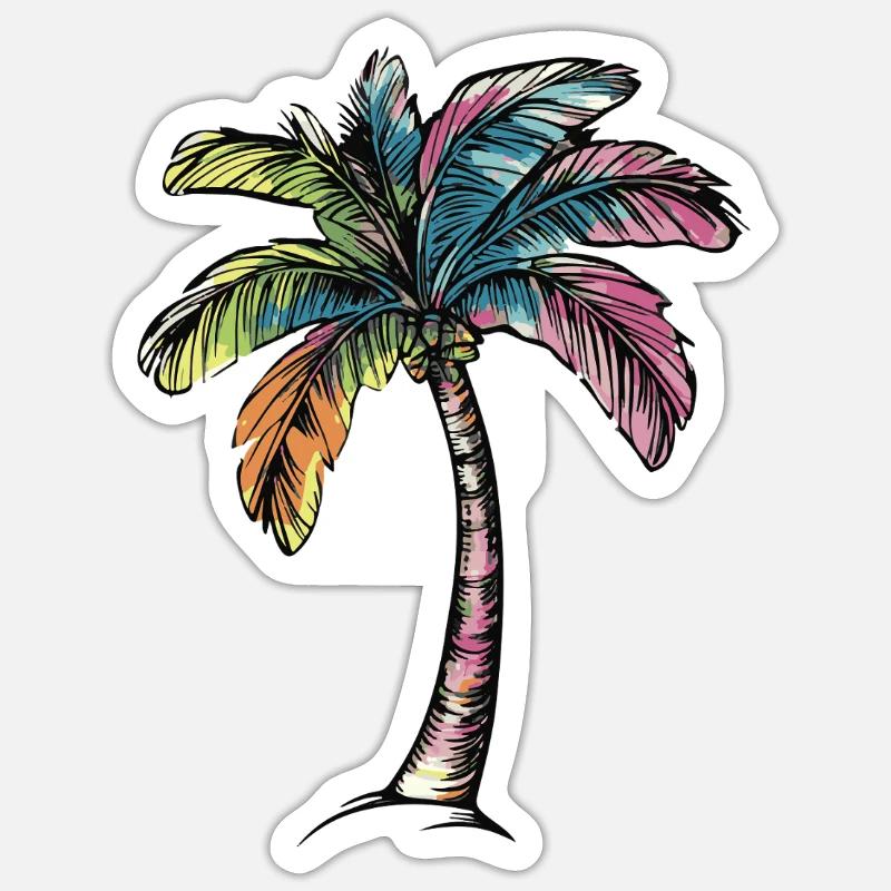 Plage de Palm Tree - Sticker taille S (10 x 10 cm) - blanc mat