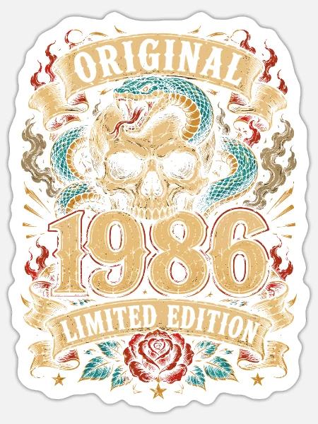 Original 1986 Schädel mit Schlange - Sticker Größe S (10 x 10 cm) - Mattweiß