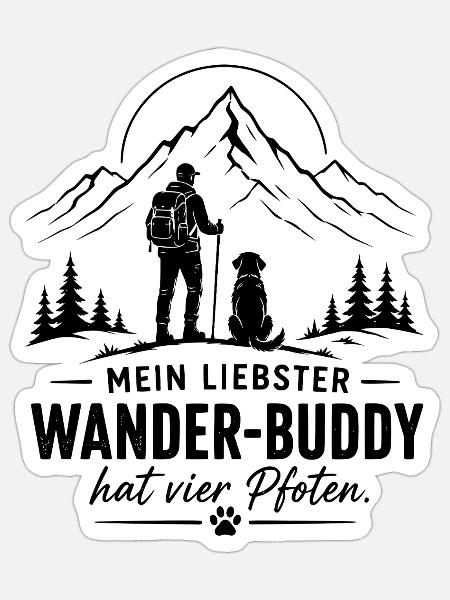 Wander Buddy - Hunde Freund - Berge Alpen - Sticker Größe S (10 x 10 cm) - Mattweiß