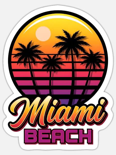 Miami Strand Sonnenuntergang mit Palmen - Sticker Größe S (10 x 10 cm) - Mattweiß