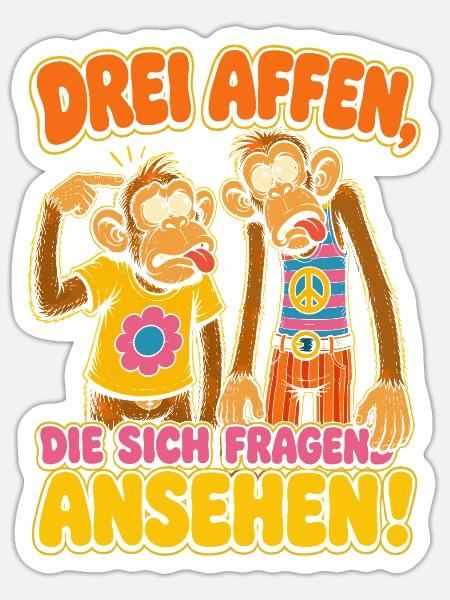 Drei Affen schauen sich an - Sticker Größe S (10 x 10 cm) - Mattweiß