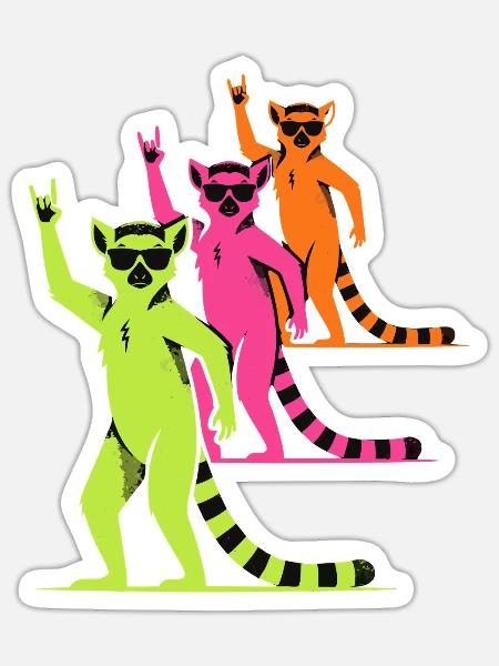 Lemuren Rock On - Sticker Größe S (10 x 10 cm) - Mattweiß