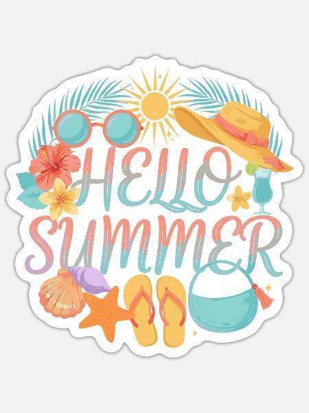 Hello Summer Tropenprint Strand-Accessoires - Sticker Größe S (10 x 10 cm) - Mattweiß