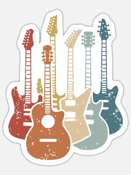 Gitarre Retro Gitarren Musiker Gitarrist Musik - Sticker Größe S (10 x 10 cm) - Mattweiß