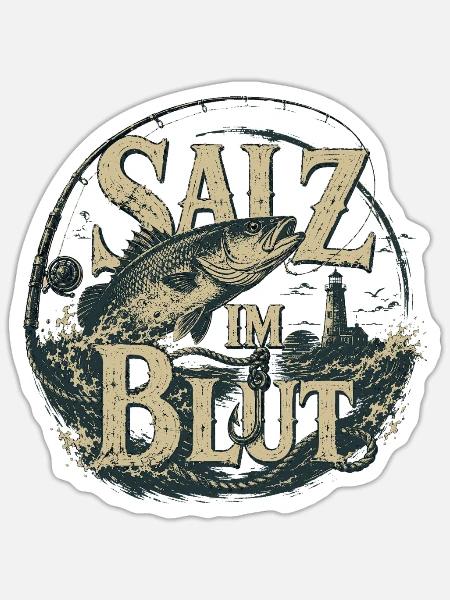 Salz im Blut Angler Fischer Fischen - Sticker Größe S (10 x 10 cm) - Mattweiß