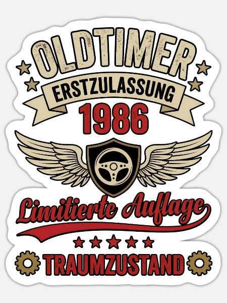 Oldtimer Erstzulassung 1986 Limited Edition  - Sticker Größe S (10 x 10 cm) - Mattweiß