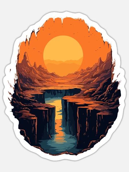 Majestätische Sonnenlandschaft mit Canyon und - Sticker Größe S (10 x 10 cm) - Mattweiß