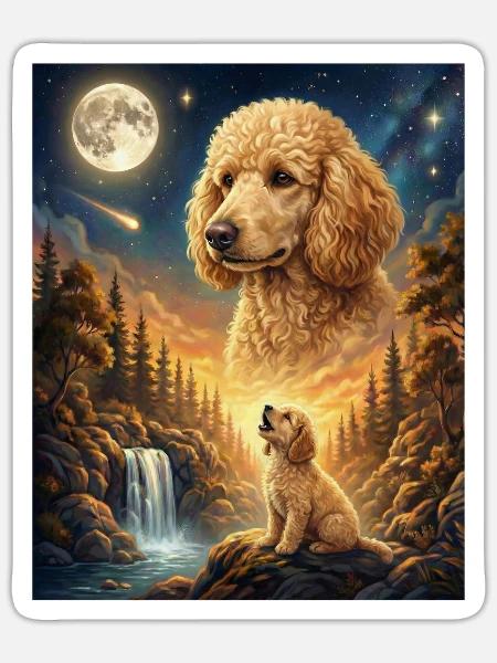 Howling to the Moon Meme Hund Pudel - Sticker Größe S (10 x 10 cm) - Mattweiß