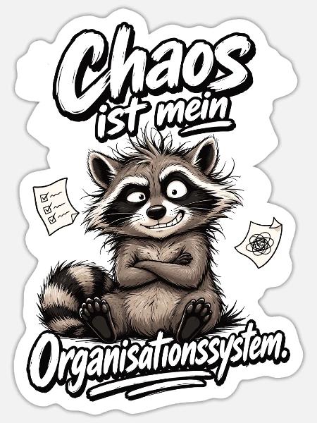 Chaos Organisationssystem Waschbär Shirt - Sticker Größe S (10 x 10 cm) - Mattweiß