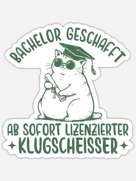 Bachelor Abschluss Katze Lizenzierter Klugscheißer - Sticker Größe S (10 x 10 cm) - Mattweiß