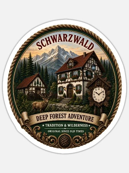 Schwarzwald mit Berge Wald Landschaft Hirsch Uhr - Sticker Größe S (10 x 10 cm) - Mattweiß