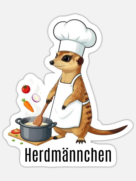 Herdmännchen Koch Gastronomie Beikoch Lustig - Sticker Größe S (10 x 10 cm) - Mattweiß