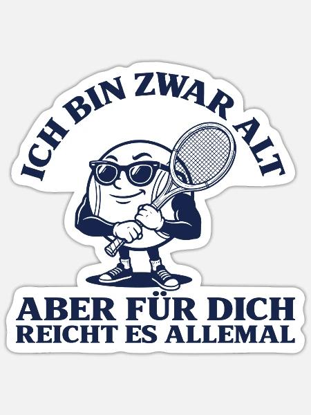 Tennis Bin zwar alt Lustiger Retro Tennisspieler - Sticker Größe S (10 x 10 cm) - Mattweiß