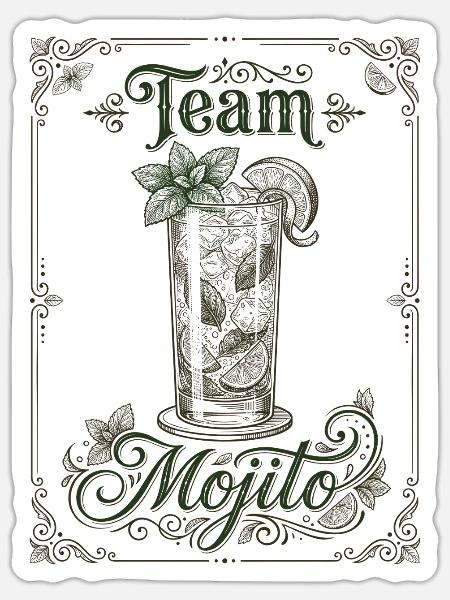 Hen Party Team Mojito Cocktail Bartender - Sticker Größe S (10 x 10 cm) - Mattweiß