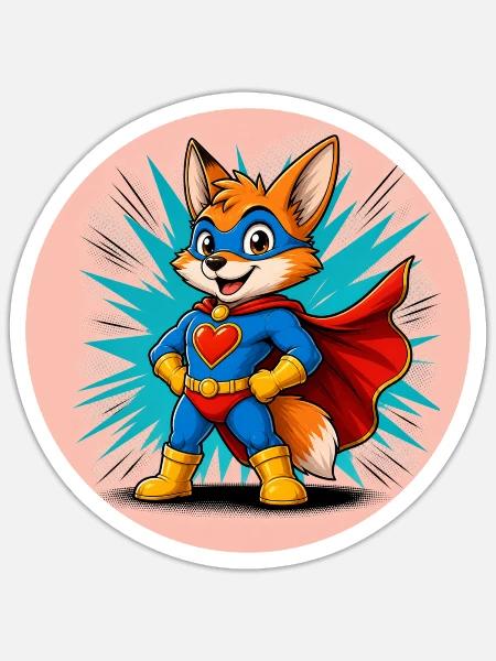Fuchs Superheld Kids - Sticker Größe S (10 x 10 cm) - Mattweiß