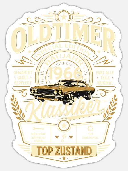 60. Geburtstag Geschenk Mann Vintage Oldtimer 1966 - Sticker Größe S (10 x 10 cm) - Mattweiß
