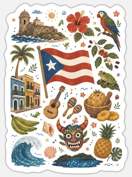 Puerto Rico | Karibik, Musik & Inselgefühl - Sticker Größe S (10 x 10 cm) - Mattweiß