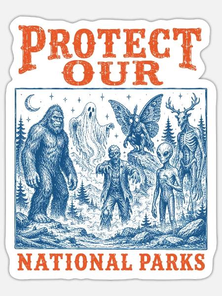 Kryptiden schützen unsere Nationalparks - Sticker Größe S (10 x 10 cm) - Mattweiß