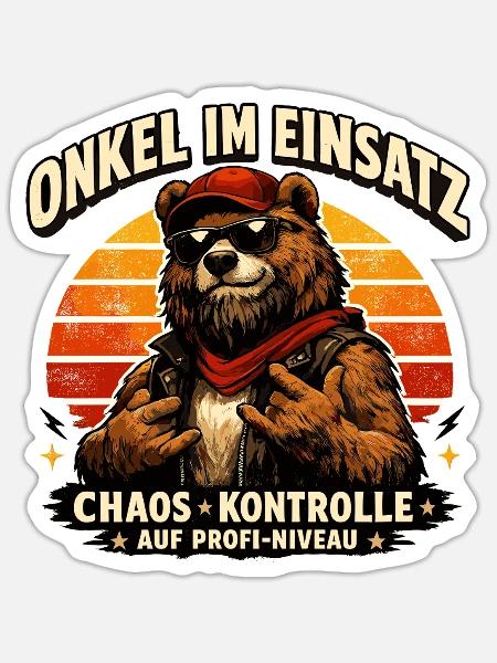 Onkel im Einsatz – Chaos-Kontrolle mit Bär - Sticker Größe S (10 x 10 cm) - Mattweiß