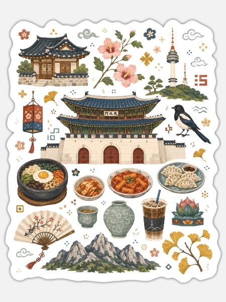 Seoul | Paläste, Streetfood & Korea - Sticker Größe S (10 x 10 cm) - Mattweiß