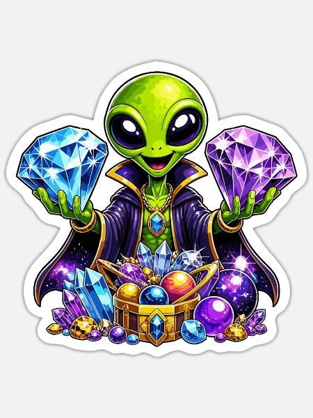 Alienischer Schatzmagier - Sticker Größe S (10 x 10 cm) - Mattweiß