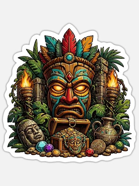Tiki Totem Schatzmaske - Sticker Größe S (10 x 10 cm) - Mattweiß