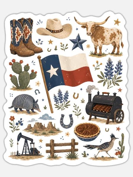 Texas | Cowboy, BBQ & Wildwest - Sticker Größe S (10 x 10 cm) - Mattweiß